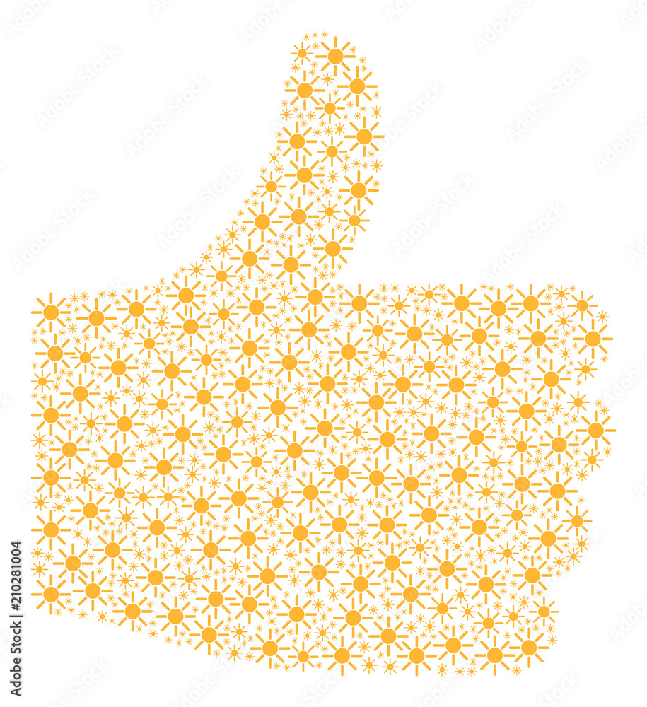 Poster positive solution composition formed with sun pictograms in various sizes. abstract vector thumb fin