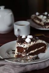 Cream cake with chocolate and marshmallows