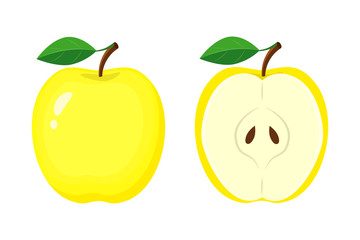 Whole yellow apple and half apple slice vector illustration isol