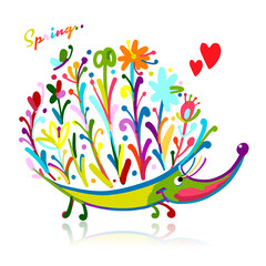 Fototapeta premium Floral hedgehog, logo set for your design