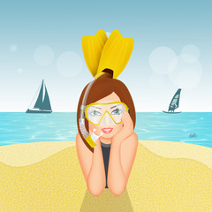 girl with scuba mask and fins