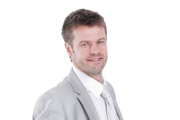 portrait of young businessman in a gray suit.
