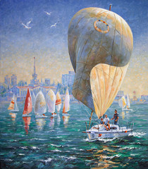 Artwork. Inflated sail on a yacht. Author: Nikolay Sivenkov.