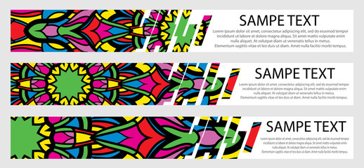 Set of color banners with text and mandala