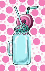 Hand drawn milk shake sweets glass donut illustration menu drink