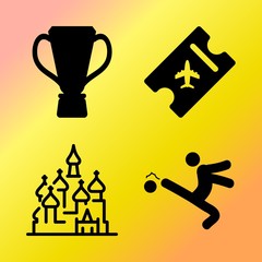 Vector icon set  about soccer with 4 icons related to seat, texture, country, people  and goal