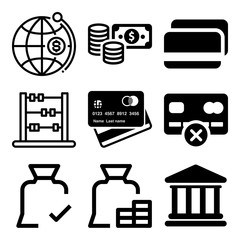 Vector icon set  about bank with 9 icons related to credit, ordering, management, price and hand