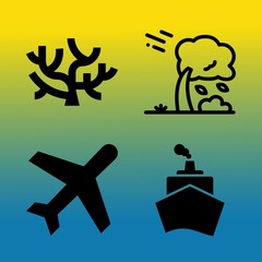 Vector icon set  about sea with 4 icons related to symbol, wildlife, sailboat, windstorm and yacht