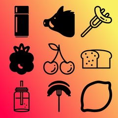 Vector icon set  about food with 9 icons related to cuisine, tasty, lunch, menu and electrical