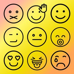 Vector icon set  about emoticon with 9 icons related to like, unhappy, woman, funny and happiness