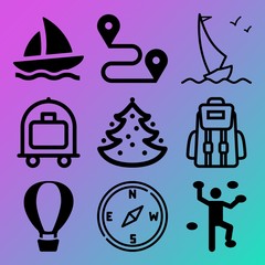 Fototapeta premium Vector icon set about adventure with 9 icons related to sunset, basket, nature, concept and luggage