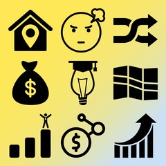 Vector icon set  about business with 9 icons related to visual, woman, support, female and improvement
