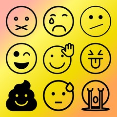 Vector icon set  about emoticon with 9 icons related to facial, concept, look, beauty and toilet