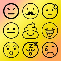 Vector icon set  about emoticon with 9 icons related to mood, smile, face, dump and business