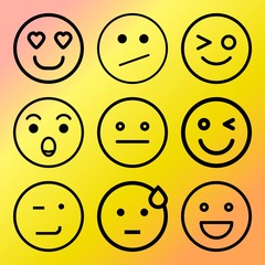 Vector icon set  about emoticon with 9 icons related to cheerful, happiness, illustration, adult and beauty
