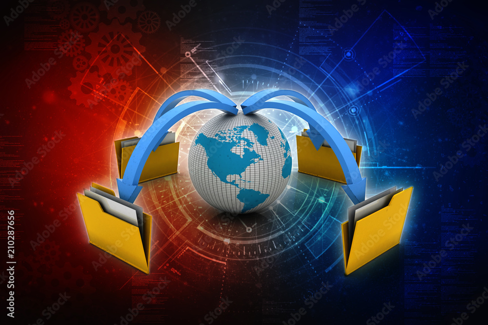 Poster 3d rendering file folders around earth