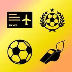 Vector icon set  about soccer with 4 icons related to stationary, whistle, ticket, attack and russian
