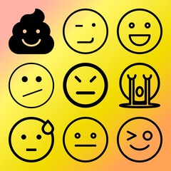 Vector icon set  about emoticon with 9 icons related to crap, eye, turd, face and girl