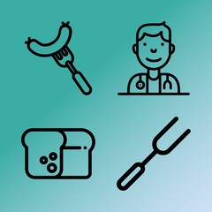 Vector icon set  about kitchen with 4 icons related to grilled, service, fruit, whole and meat