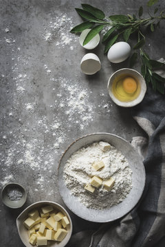 Arranged ingredients of dough making process