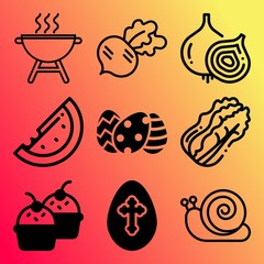 Vector icon set  about food with 9 icons related to shell, art, april, salad and many