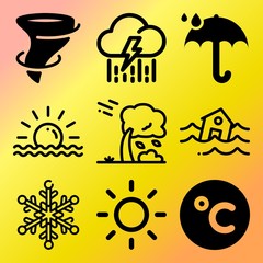 Vector icon set  about weather with 9 icons related to low, thunderstorm, huge, moon and xmas