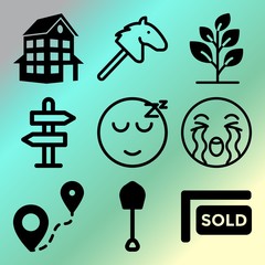 Vector icon set  about home with 9 icons related to electrical, resting, agricultural, upset and teddy