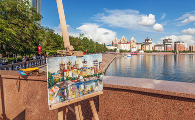 The picturesque picture is painted in the open air in the city of Astana. Kazakhstan. Author: Nikolay Sivenkov.