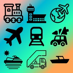 Vector icon set  about transport with 9 icons related to wagon, ground, private, tourist and map