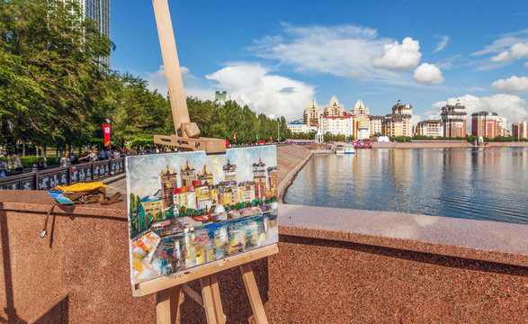 The picturesque picture is painted in the open air in the city of Astana. Kazakhstan. Author: Nikolay Sivenkov.
