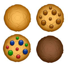 Set of Oatmeal cookies with chocolate chip and candy isolated on white background.