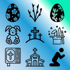 Vector icon set  about easter with 9 icons related to text, sign, white, bunch and crucifixion
