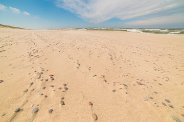 View of the dunes in Nida, Neringa, Lithuania. A popular destination in Europe in Lithuania. The huge dunes covering the end of the Curonian Spit are included in the UNESCO world heritage