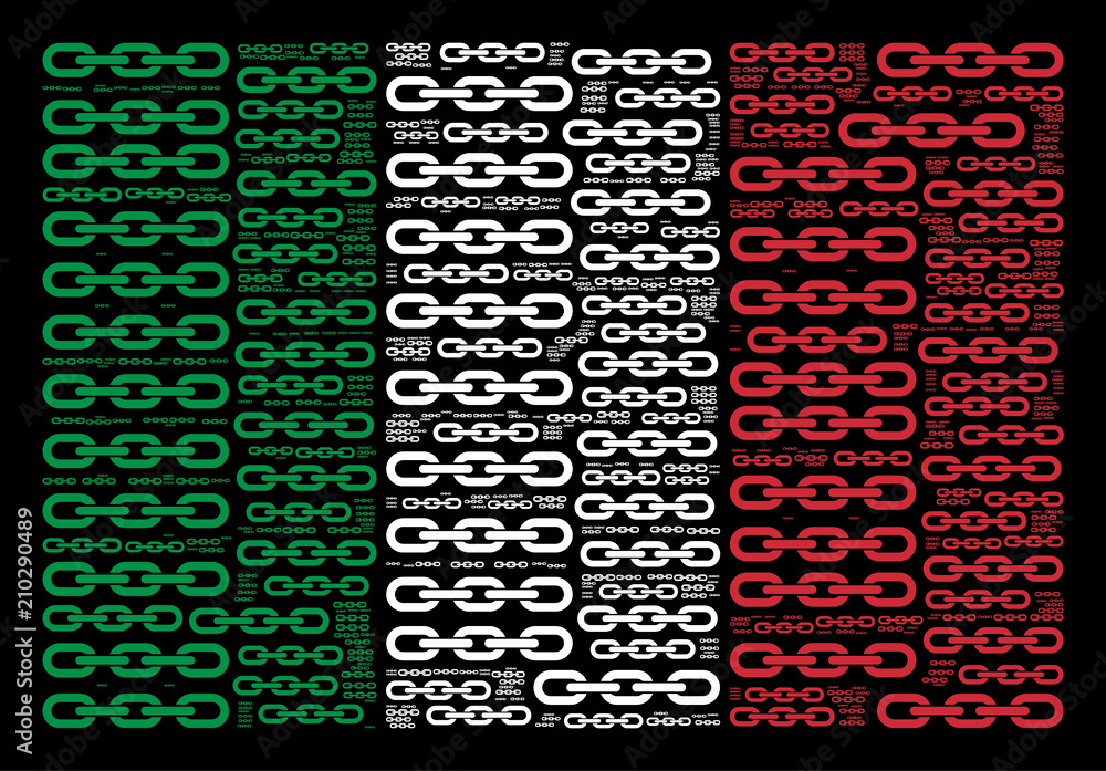 Poster italian flag flat concept done of chain icons on a black background. vector chain design elements ar