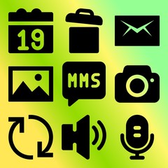 Vector icon set  about mobile device with 9 icons related to old, display, recorder, arrow and retro