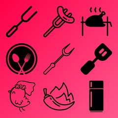 Fototapeta premium Vector icon set about kitchen with 9 icons related to knife, spice, business, vegetable and diet
