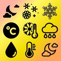 Vector icon set  about weather with 9 icons related to cloudy, outside, symbol, umbrella and summer