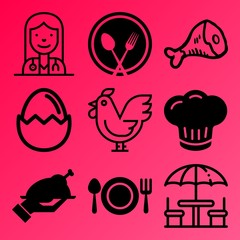 Vector icon set  about kitchen with 9 icons related to nuts, surgery, collection, cooked and cereal