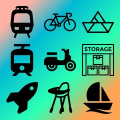 Vector icon set  about transport with 9 icons related to child, luxury, background, building and famous