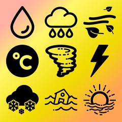Vector icon set  about weather with 9 icons related to botany, flora, cool, power and umbrella