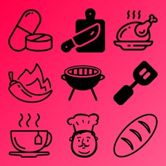 Vector icon set  about kitchen with 9 icons related to wood, traditional, dining, vegetarian and flavoring