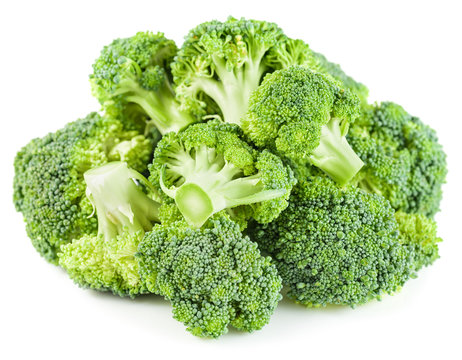 Pile of raw broccoli vegetable isolated