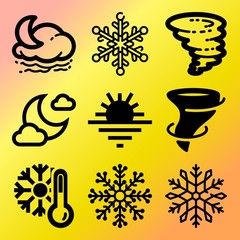 Vector icon set  about weather with 9 icons related to transparent, thunder, isolated, sky and orange