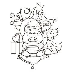 Cute cartoon pig in love. Symbol of New 2019 Year