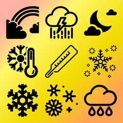 Vector icon set  about weather with 9 icons related to dark, equipment, flake, silhouette and scale