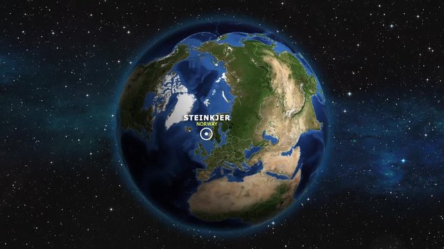 NORWAY STEINKJER ZOOM IN FROM SPACE