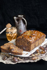 Honey plum cake with dates and hazelnuts