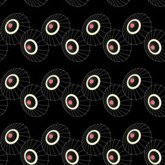 Vector seamless pattern with paths japan umbrellas on black for fabric, wrapping, craft