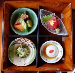 Delicious Japanese Okinawa Ryukyu style cuisine flat lay