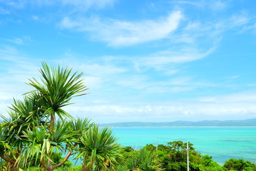 Beautiful sunny day blue sky and white cloud view and clear water in Japan Okinawa